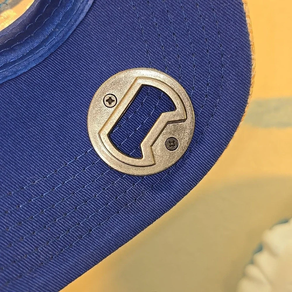 Bud Light Beer Opener Trucker Hat Beige‎ Straw Front Blue Mesh Unisex Snapback